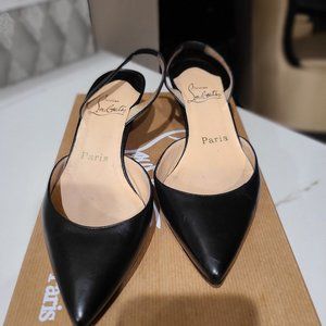 Vintage Christian Louboutin Black Leather Kitten Slingback Pump Heels